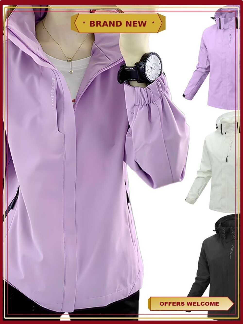 Women's Waterproof Rain Jacket Lightweight Hooded Windbreaker Hiking Travel